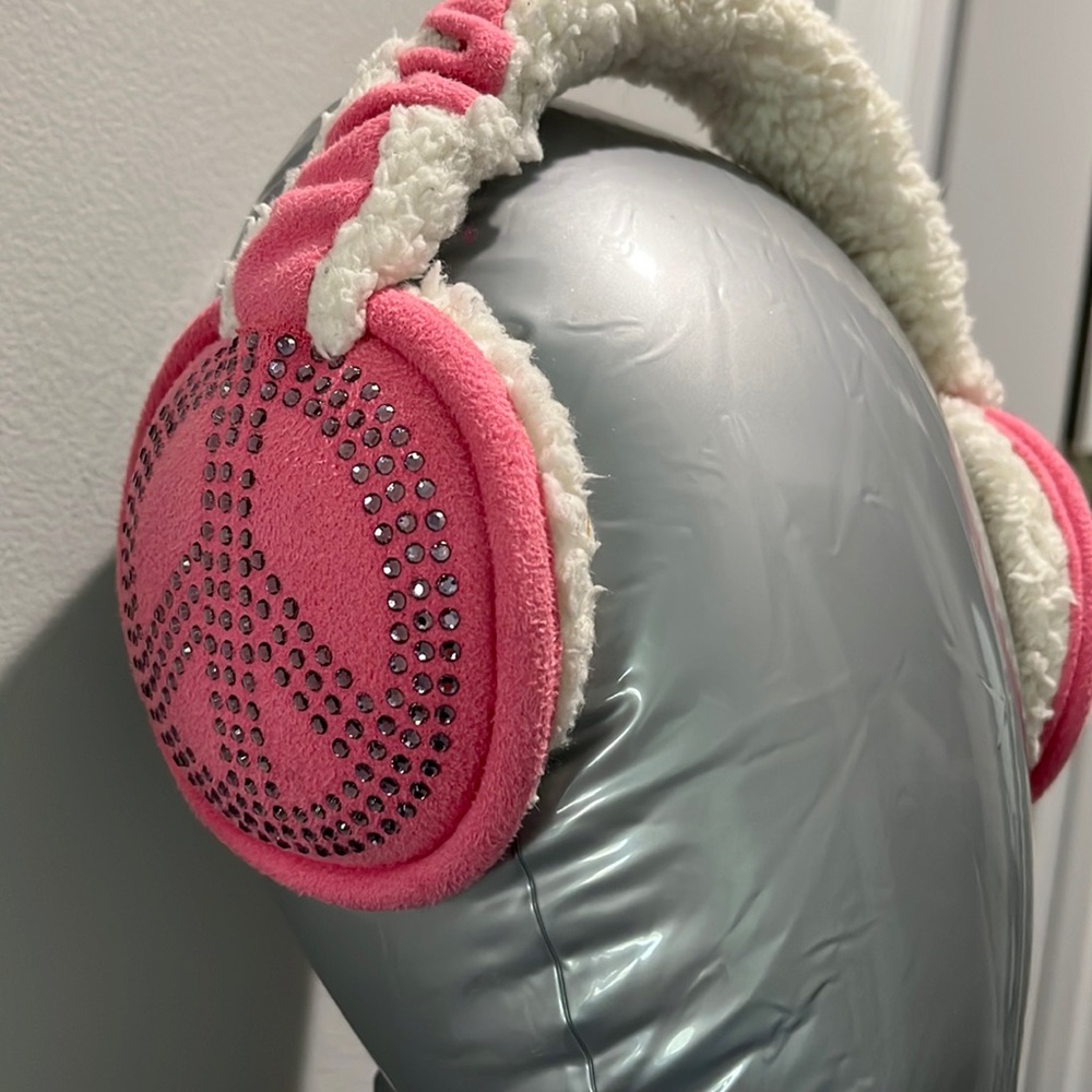 Peace of Cake brand Kids peace sign rhinestone studded ear muffs winter cold